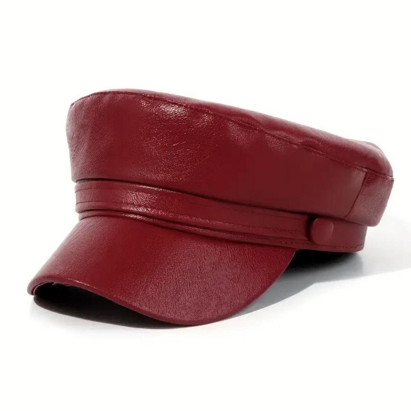 Beret PU Leather Flat Top Cap GX5639168-E