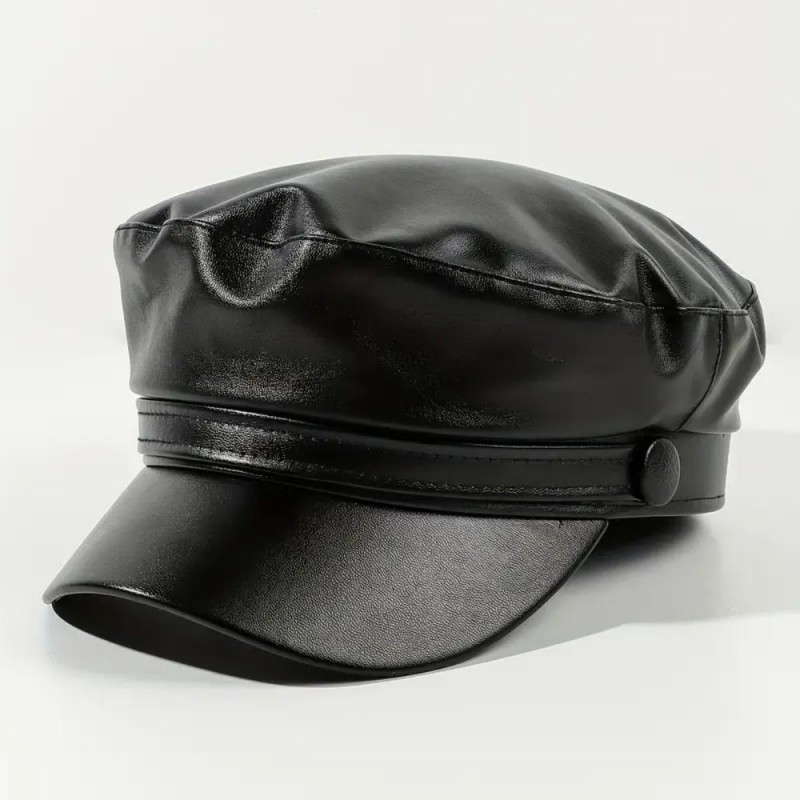 Beret PU Leather Flat Top Cap GX5639168-E