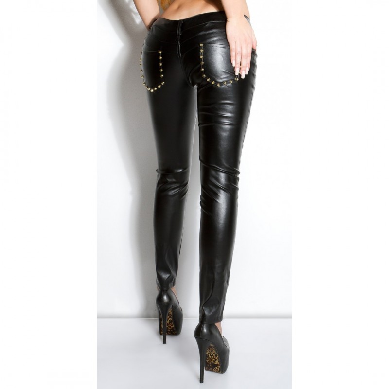 KouCla leatherlook-pants with studs on pocket 0000IN50274B